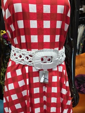 Chico's White Leather Braided Wide Waist Belt